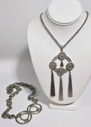 Vintage Roget And Infiniti Silvertone Statement Necklaces
