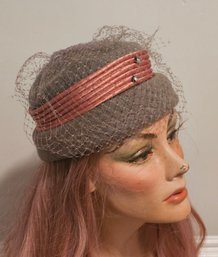 Vintage Hat With Fascinator And Rhinestone Accents