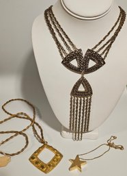 Vintage Gold Tone Statement Necklaces Including Roget