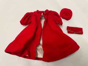 Vintage Barbie Black Label Red Flare Velvet Satin Lined Coat With Hat & Purse
