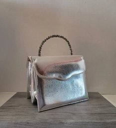 So Cool! Vintage 50s Double Sided Davids-shoes Silver Cocktail Bag With Braided Metal Handle Excellent Cond