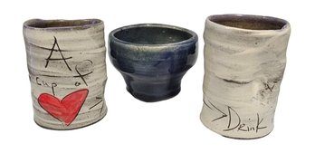 Artesian Handmade Pottery Cups And Small Bowl