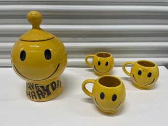 McCoy Happy Day Lidded Jar & Mugs