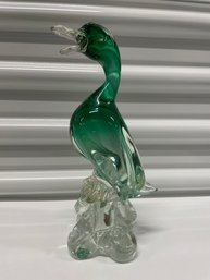 Green With Gold Accent Art Glass Bird