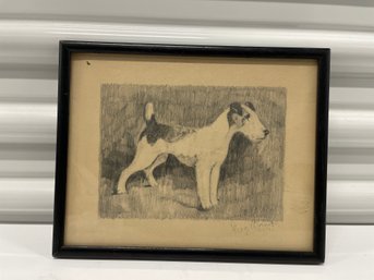 1930 Pencil Signed Terrier Drawing