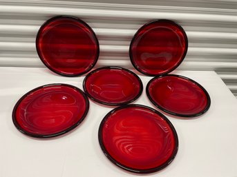 Set Of 6 Arcoroc France Red Plates
