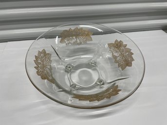 Footed Gold Rose Accent Serving Bowl