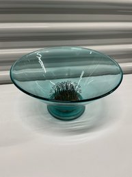 Blue Bowl With Metal Flower Frog