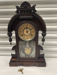 Antique Circa 1883 Gilbert Gallia Wood Mantle Clock
