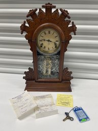 Antique Circa 1885 Bell Strike Pauline Walnut Ansonia Mantle Clock