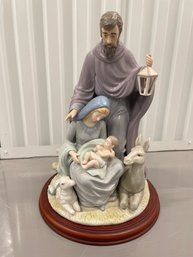 Beautiful Large Nativity Statue In Wood Base