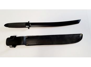 Black Sword Knife With Leather Sheath Stainless Steel