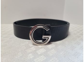 Authentic Gucci Leather Black Belt With Chrome Buckle