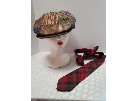 Irish And Scottish Pageboy Hat NWT And Wool Tie