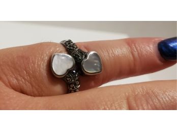 Beautiful Vintage Sterling Silver MOP And Marcasite Ring
