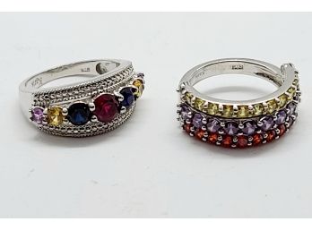 2 Multicolored Stone Fab Vintage Rings Sz 7.75