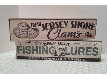 2 Handmade Wooden Signs Fishing And Clams