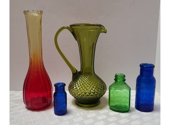 Vintage Glass Collection Bottles Pitcher Vase