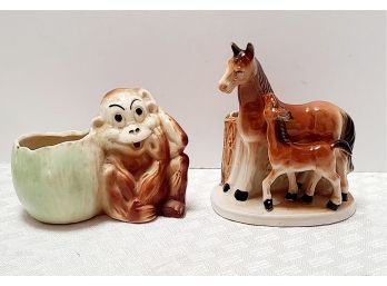 Midcentury Horse And Monkey Ceramic Planters SO CUTE