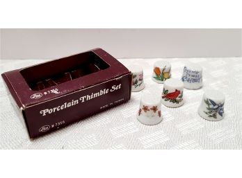 Vintage Porcelain Thimble Set With Box