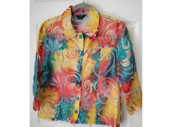 Vintage Toni Morgan Sheer Abstract Button Down Blouse/jacket