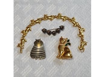 KITTY CAT LOVERS Vintage Brooches And Bracelet