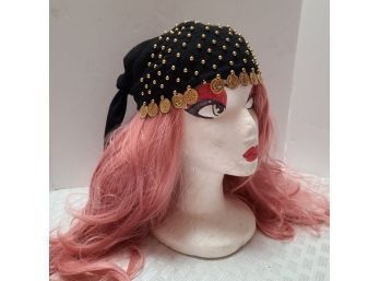 90s Saks Fifth Avenue Suzy Boho Headwrap With Gold Tone Coins