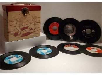 I See A Red Door...vintage 45 Record Holder With Several 45s Including The Rolling Stones