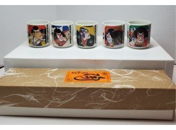 EVEN IF YOU DON'T DRINK SAKI HOW COOL ARE THESE! Vintage NIB Japanese Samurai Kabuki Sake Cups