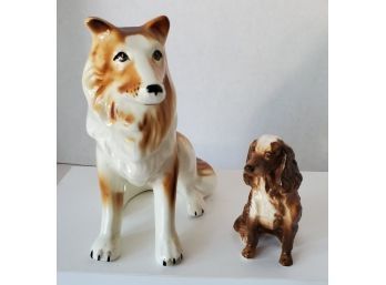 Lassie Came Home And Brought A Friend Vintage Porcelain Collie And Spaniel Figurines