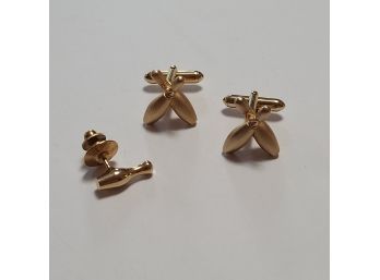 Vintage Bowling Pin Cufflinks And Tie Tack Pin