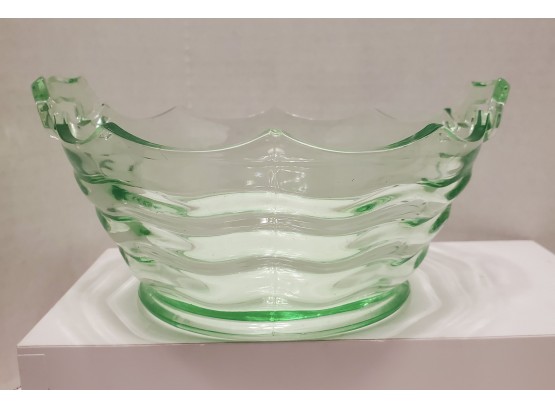 MY FAVORITE PIECE! Vintage Uranium Glass Basket Bowl BEAUTIFUL! Excellent Condition!