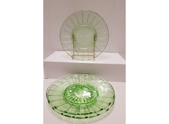 Set Of 3 Vintage Uranium Glass Dessert Plates
