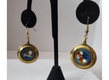 Vintage Brass And Glass Hand Crafted Earrings From Greece