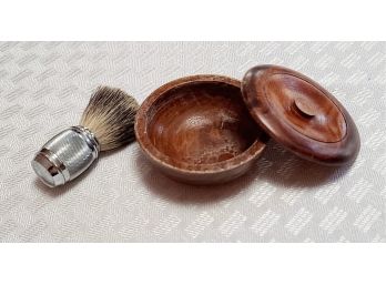 Vintage Wooden Trinket Box Or Shaving Bowl And Gillette Art Of Shaving Brush