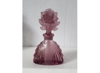 Vintage Irice Art Deco Amethyst Perfume Bottle With Frosted Rose Glass Stopper