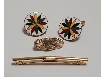 WHERE'S MY STYLIN FELLS Vintage Enameled Cufflinks And Tie Clips