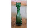 I LOVE HIM Vintage Green Glass Cat Decanter