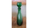 I LOVE HIM Vintage Green Glass Cat Decanter