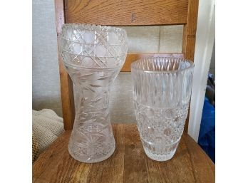 Large Vintage Crystal Vases Taller 12 Inches