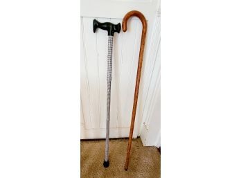 Folding Houndstooth Cane And Wooden Cane