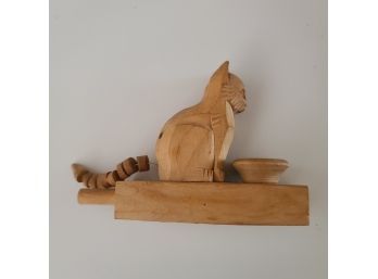 Wooden Cat Figurine Incense Cone Burner Maybe