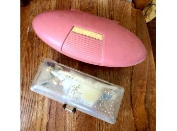 Vintage Spacey Singer Sewing Accessory Case AND THATS A CLEAR LUCITE PURSE Clutch