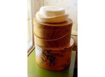 Vintage Hat Boxes And Angora Blend Hat