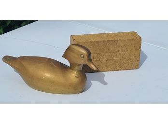 Vintage Heavy Brass Duck And Olive Hill Brick