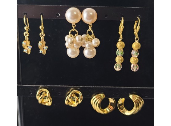 5 Pairs Vintage Gold Tone Pierced Earrings- Includes Monet
