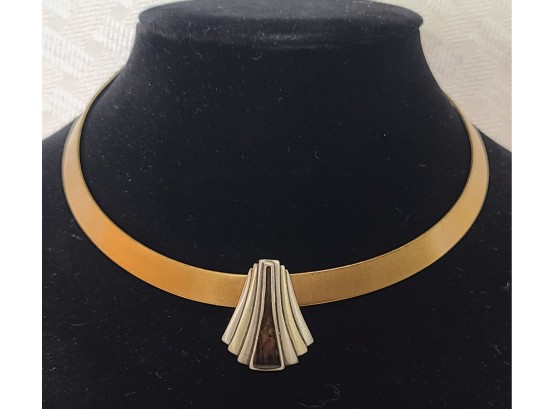 Vintage Brass And Pewter Deco Necklace Collar