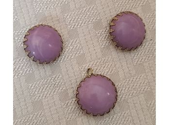 Midcentury Lilac Cabochon Pendant And Earring Set