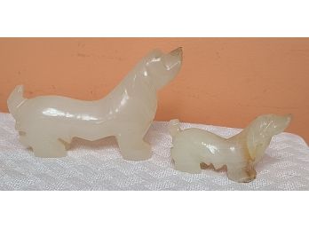 Pair Of Stone Carved Basset Hounds