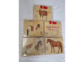 5 Vintage Wood Asian Horse Plaques